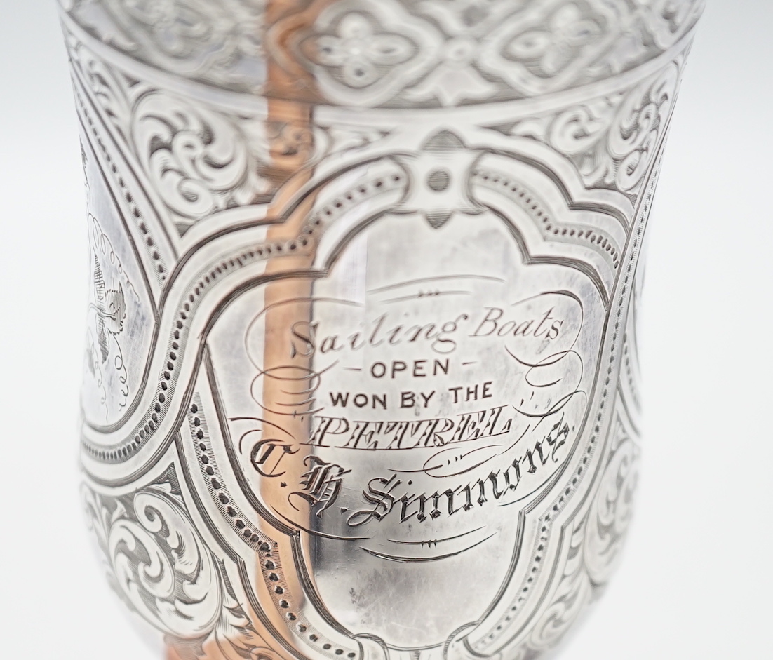 A Victorian silver engraved presentation trophy cup, IH, Sheffield, 1860, 19.1cm, 8.4oz.